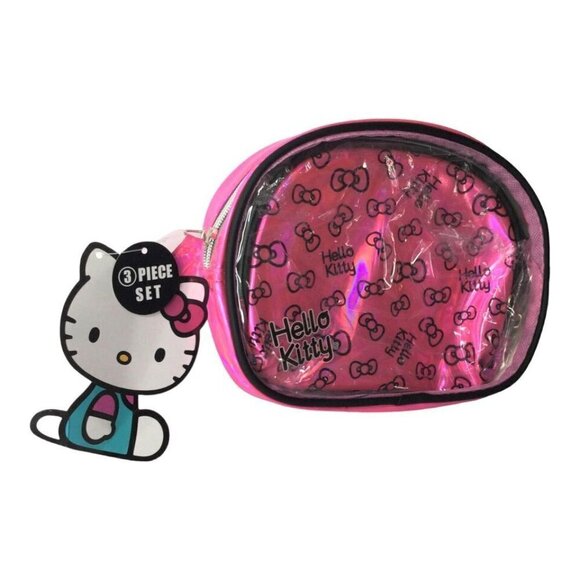 Sanrio Hello Kitty 3 Piece Clear Non-Leather Cosmetic Makeup Bag Set - Picture 5 of 5